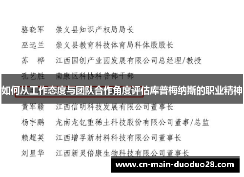如何从工作态度与团队合作角度评估库普梅纳斯的职业精神